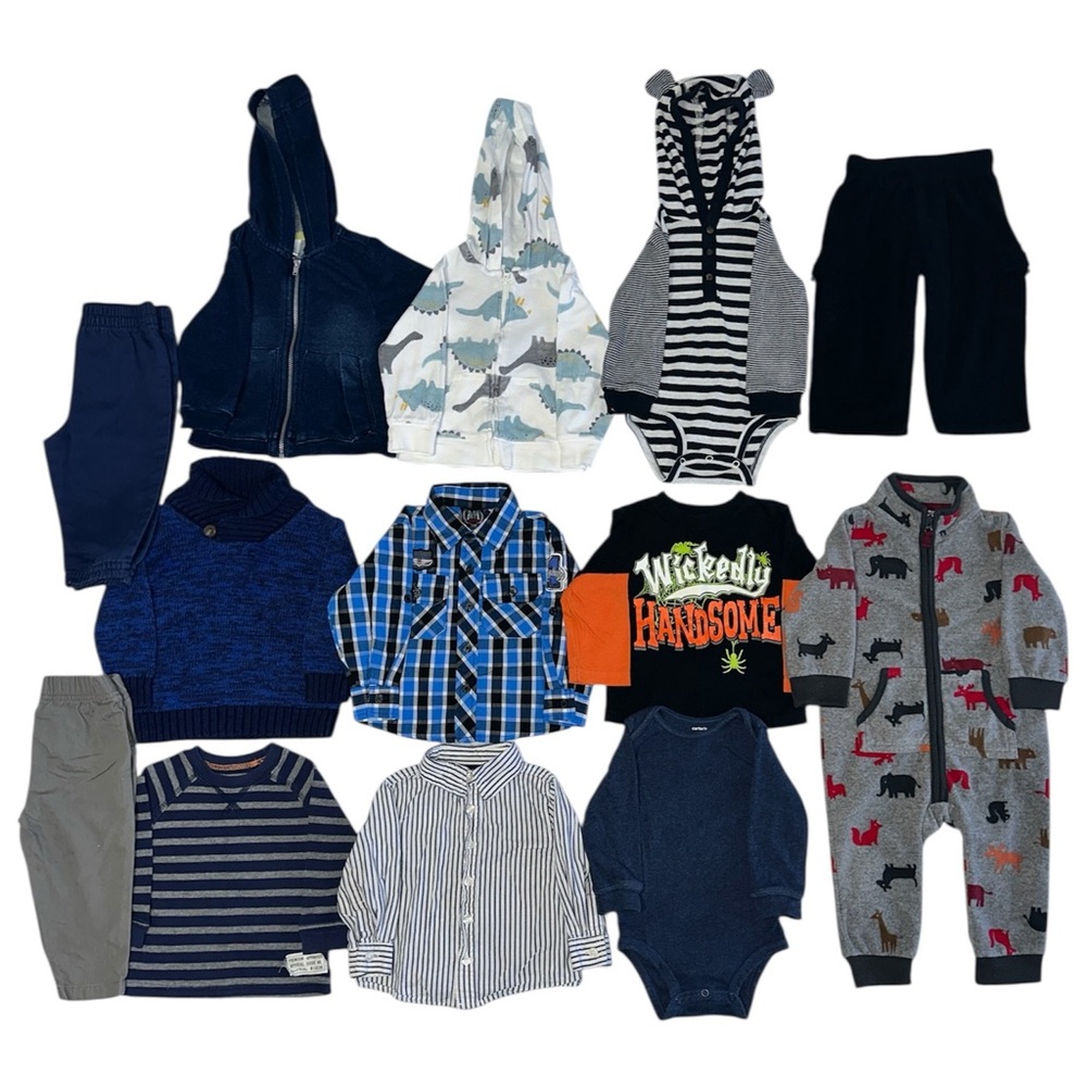Baby Boy 12 Months Fall Winter Clothing Bundle Shirts One Pieces Jackets Pants